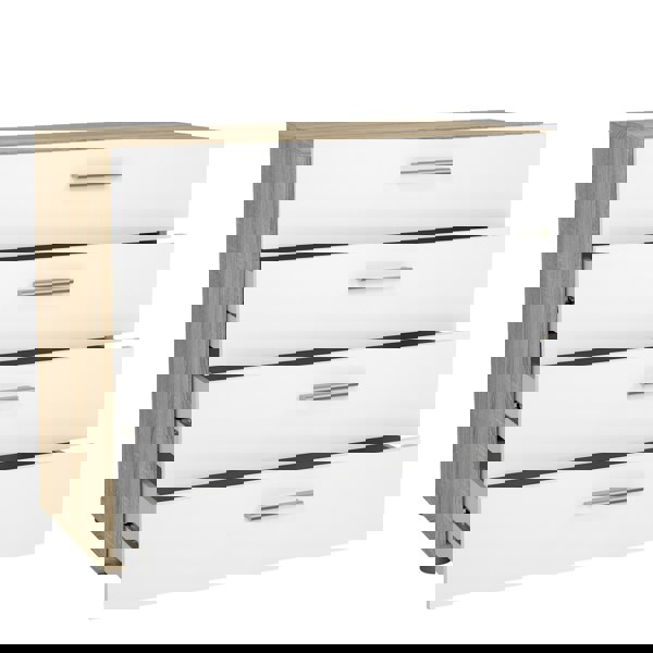 Furniture To Go Pepe Chest of 4 Drawers in Oak with White High Gloss