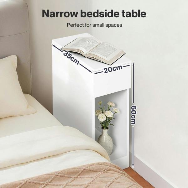 Levede Bedside Table Cabinet  Narrow Slim Side Cabinet White Drawer Open Shelf