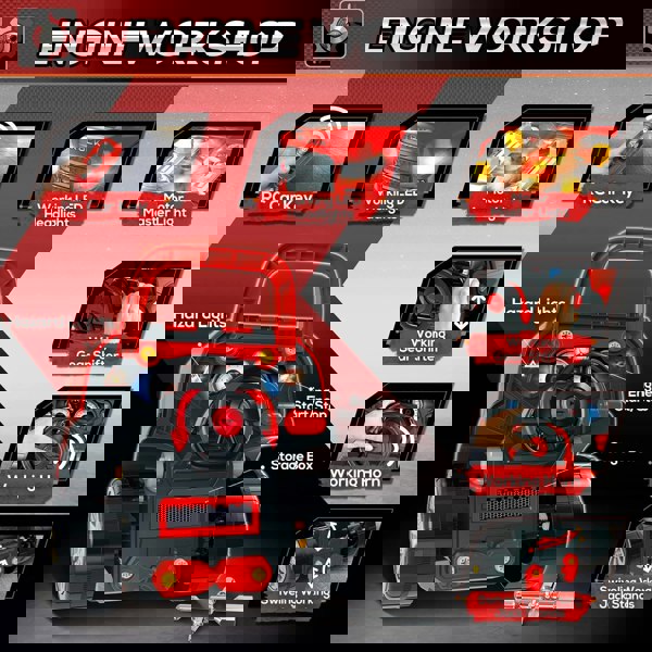 deAO Toys Role-Play Mechanic Toy Truck – Disassemble & Build with Remote, Sound & Light, Red, Educational Gift for Children Ages 3–6