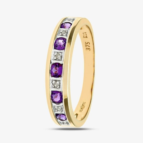 T. H. Baker 9ct Yellow Gold Amethyst & Diamond Channel Set Half Eternity Ring PR03027Y AM