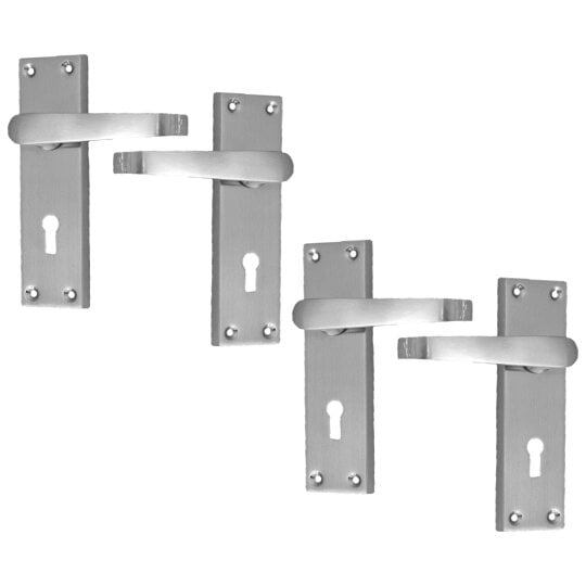 EDH Door Hardware Satin Nickel Interior Door Lock Handles-Victorian Straight Lock, 2 Pairs