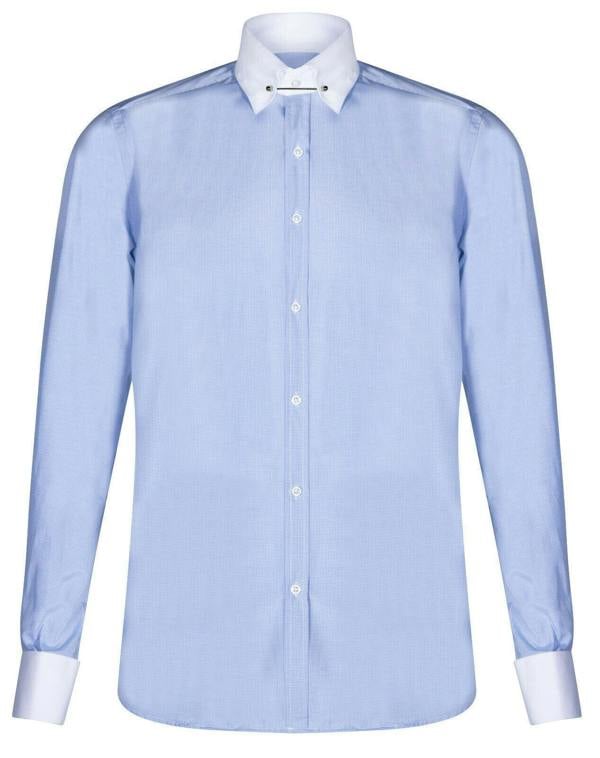 TruClothing Mens Club Collar Blue Shirt 1920s Peaky Blinders With Bar Poplin Pin Smart