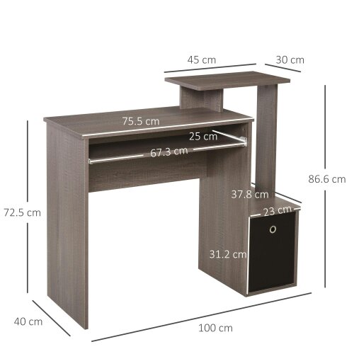 Wyld Haus Ramo 100cm Wooden Grey Home Office Desk With Keyboard Tray Drawer And Side Shelving
