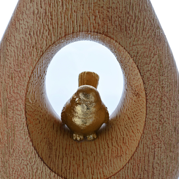 Hestia Wood Effect Vase with Gold Bird