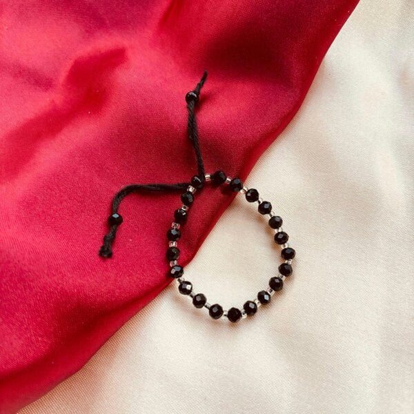 The Colourful Aura Adjustable Silver Black Beads Nazaria Bracelet For Kids and New Borns