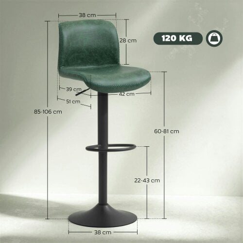 Wyld Haus Kekero Set Of 2 Green Faux Leather Counter Bar Chairs With Back And Footrest