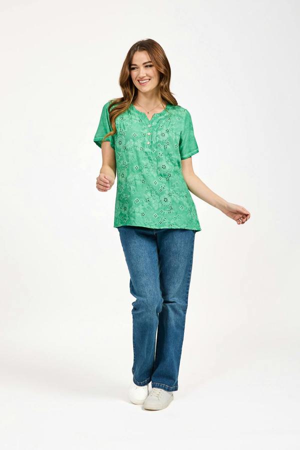 Mudflower Acid Wash Embroidery Anglaise Embellished Top