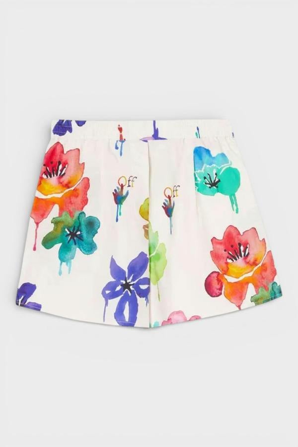 Off-White Floral Print Shorts White Multicolour