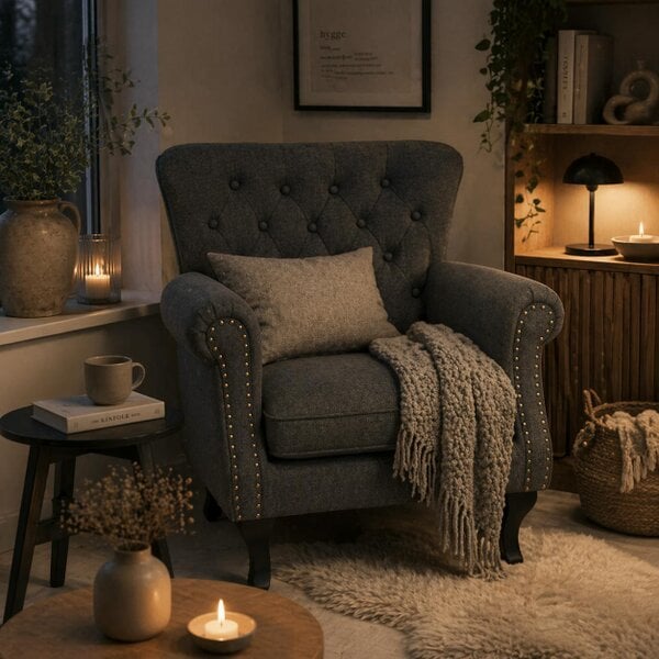 Wyld Haus Rolu Zimo Grey Chesterfield Nail Head Style Accent Chair