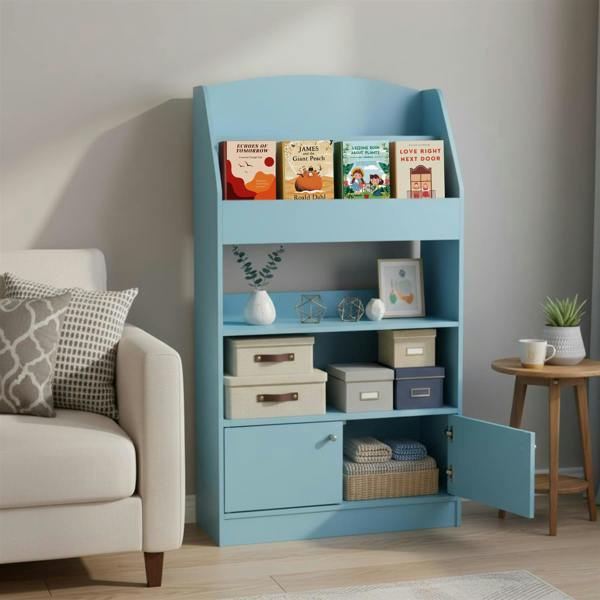 WALPLUS Kidkanac Magazine/Bookshelf with Toy Storage Cabinet, Light Blue | Luxury Wall Decor for Living Room & Bedroom