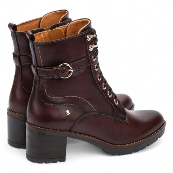 Pikolinos Llanes - Women’s Caoba Brown Leather Mid-Heel Ankle Boots