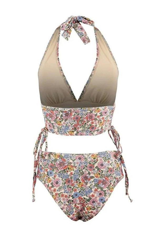WOVCOR 2-Piece Triangle Covered Draped Adjustable High Waist Regular Bikini Set