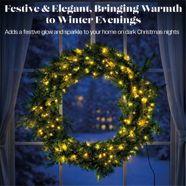 Scotts of Stow Xmas Haus White LED Wreath Outdoor Christmas Decoration with Timer