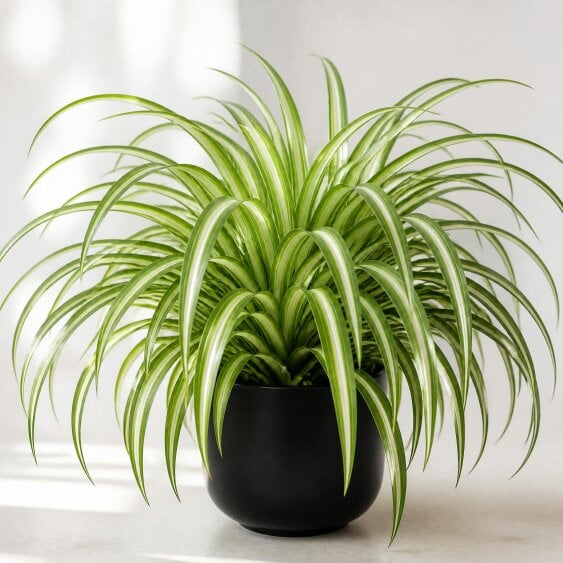 Chlorophytum Spider Plant 12cm - Air Purifying Plant - 1 - Matt Black Ceramic Pot