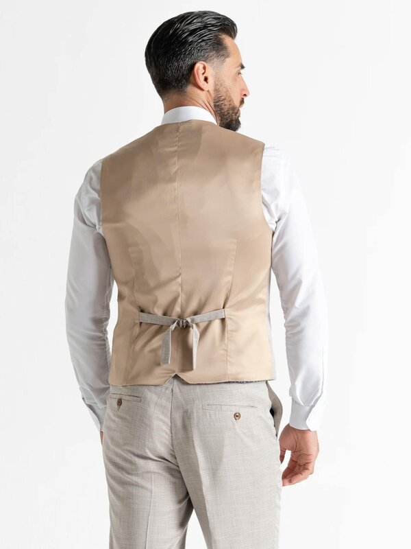 V2 Classic Kensignton Three Piece Suit - Cream with Light Brown Checks