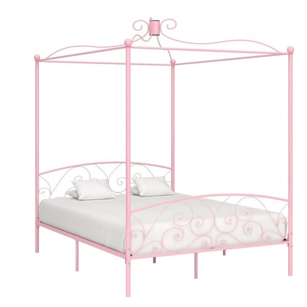 Berkfield Canopy Bed Frame Pink Metal 160x200 cm
