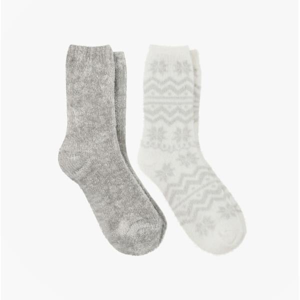 Totes Totes Toasties FAIR ISLE & CHENILLE SUPERSOFT BED SOCKS (Twin Pack) Womens Socks Grey/Fair Isle