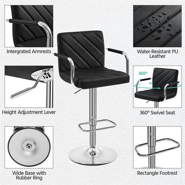 Havendro 2 Pack Adjustable Swivel Bar Stools PU Leather with Backrest and Footrest