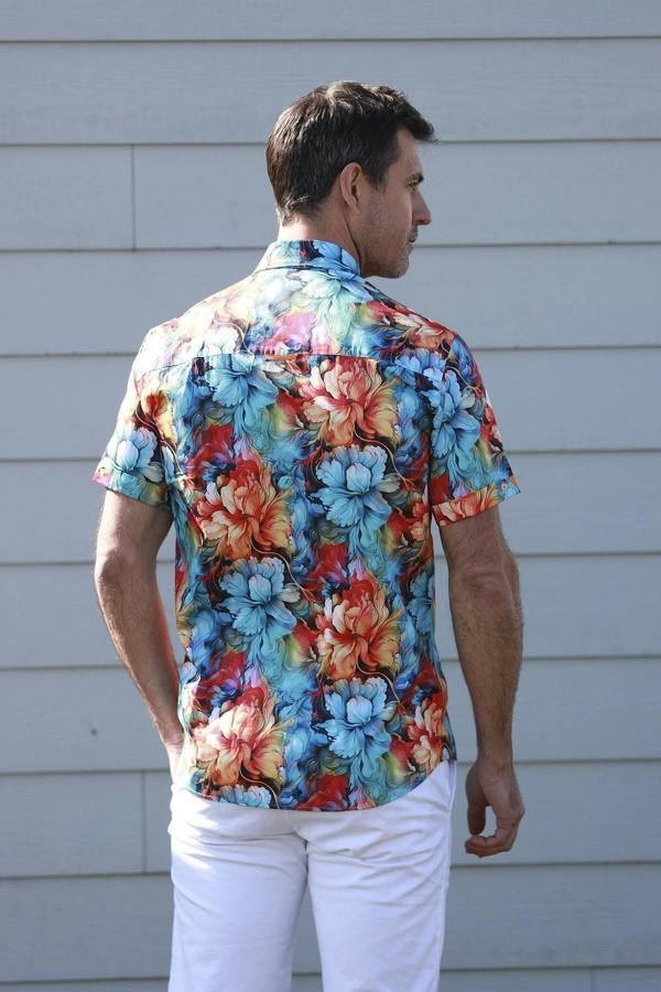 LIQUID FLORAL PRINT SHORT SLEEVE SHIRT – Premium Men's Patterned Shirt by Claudio Lugli | Bold Design, Tailored Fit, Best Printed Shirts