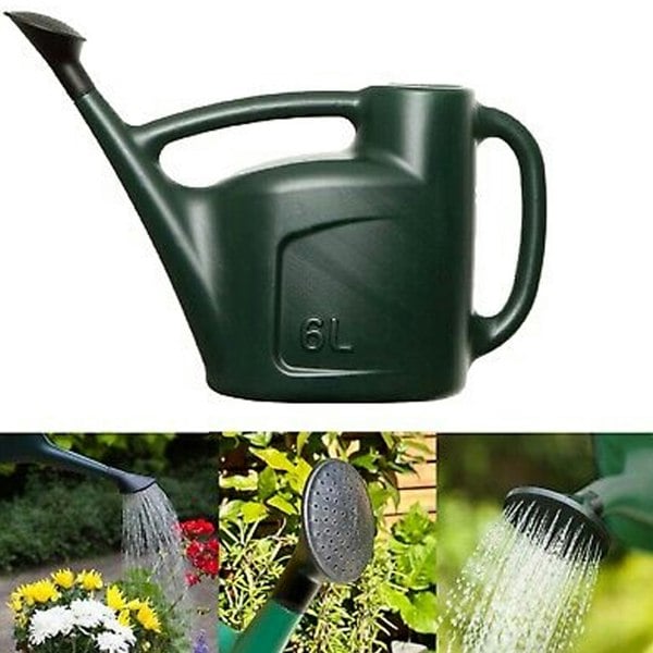 1 x Green 6 Litre Garden Watering Can With a Detachable Rose Head Sprinkler & Durable Handle
