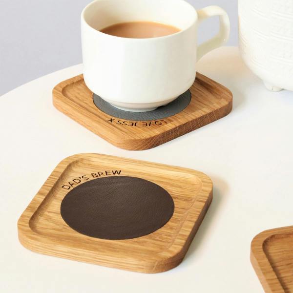 MijMoj Design Personalised Solid Oak And Leather Coaster