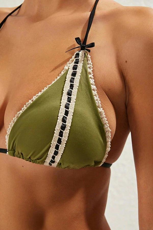 WOVCOR Striped Triangle Padded Regular Waist Bikini Set
