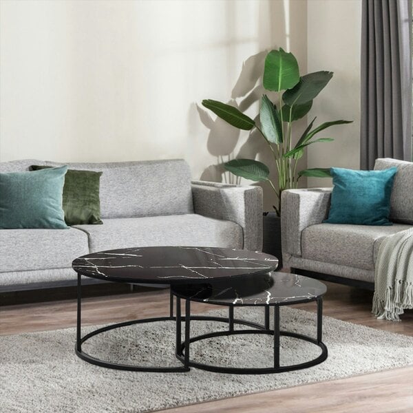 Kosy Koala Round Coffee Table Set of 2 Nest of Tables Marble Glass Coffee Table Living Room