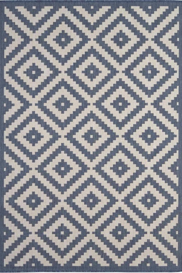 Outdoor Rug Diamond Design Blue and White | The Rugs