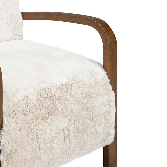 Wyld Haus Luna Cosy Upholstered Natural Faux Shearling and Wood Cosy Accent Armchair