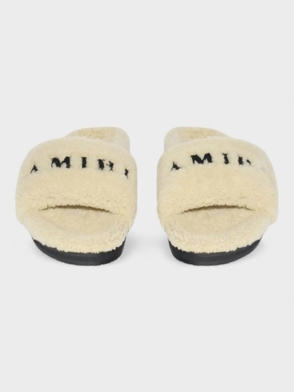 Amiri Shearling Fur Logo Slippers Beige - Supplied FashionAmiri