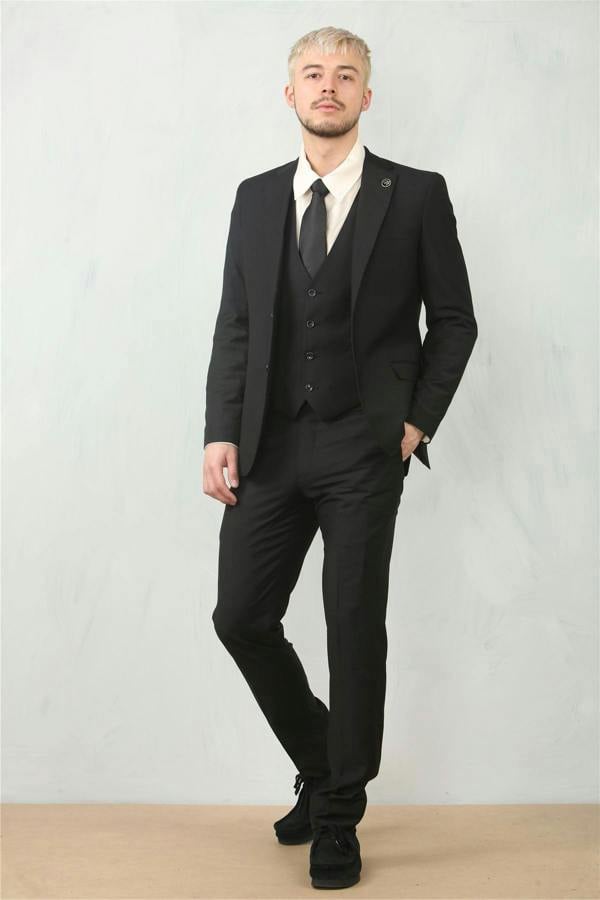 Infinity Leather Men's Black 3 Piece Formal Classic Prom Suit Workwear