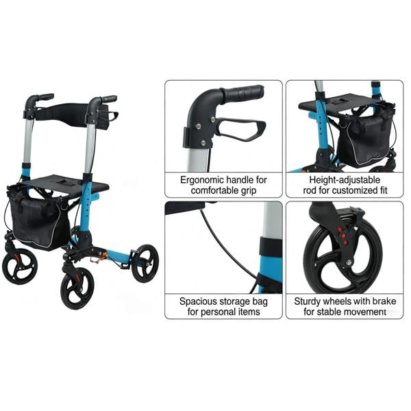 Gr8 Home Lightweight 4 Wheel Rollator Walker with Seat