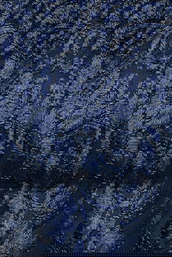 Scalloped Neck Embroidered Lace High Low Midi Dress - Navy Blue DR4265