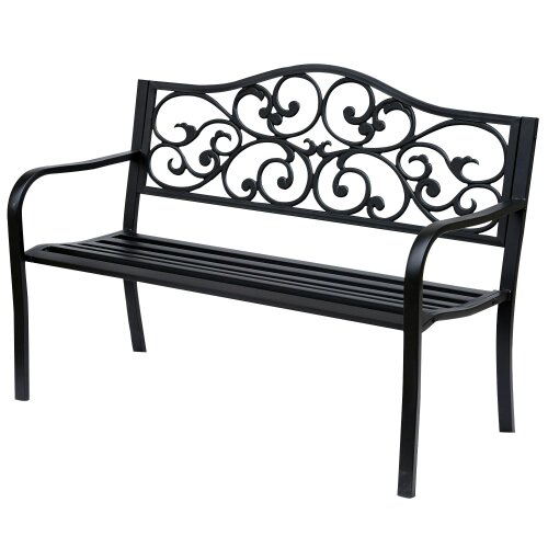 Wyld Haus Faneso Metal Black Garden Bench With Floral Backrest And Armrests
