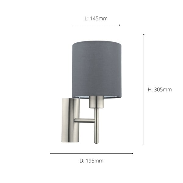EGLO Pasteri 1-Light Grey Fabric Wall Lamp
