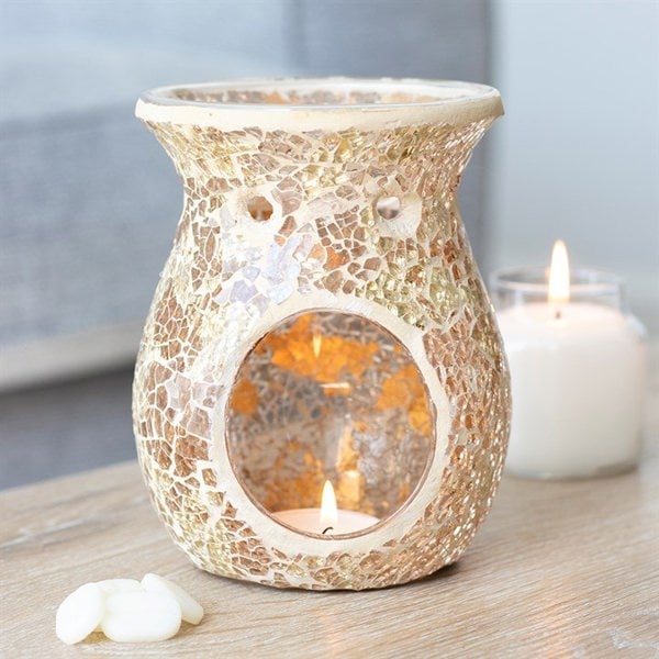 Serano Large Gold Crackle Glass Oil Burner and Wax Warmer