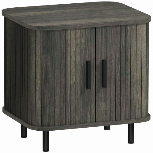 Wyld Haus Pasaba Grey Nordic Bedside Table With Tambour Sliding Door And Metal Legs