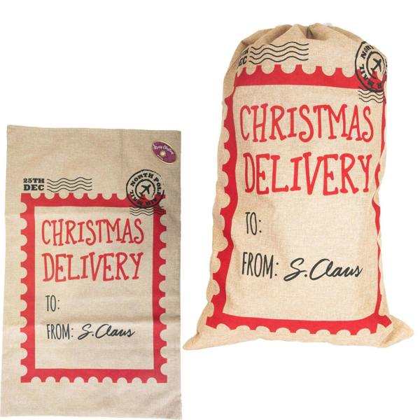 48cm Christmas Delivery Hessian Santa Sack with Drawstring Closure for Festive Gift Presentation image 1