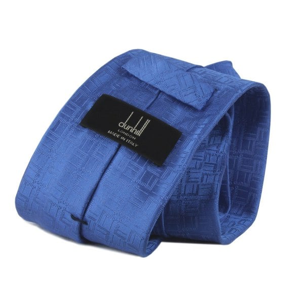 Dunhill silk tie in a geometric patterned miniature Dunhill logo cornflower blue