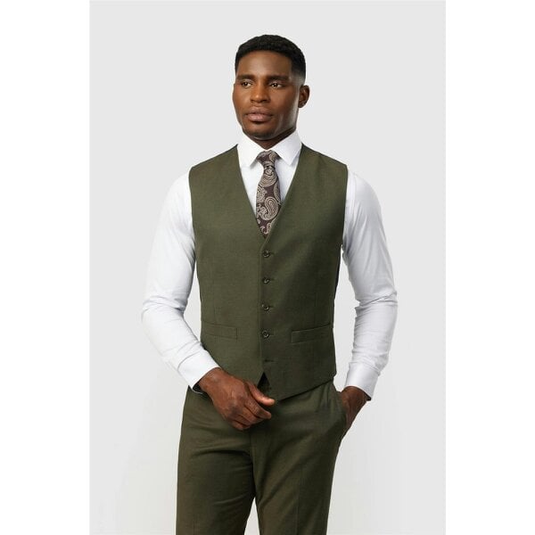 Antique Rogue Slim Fit Harley Khaki Flannel Waistcoat