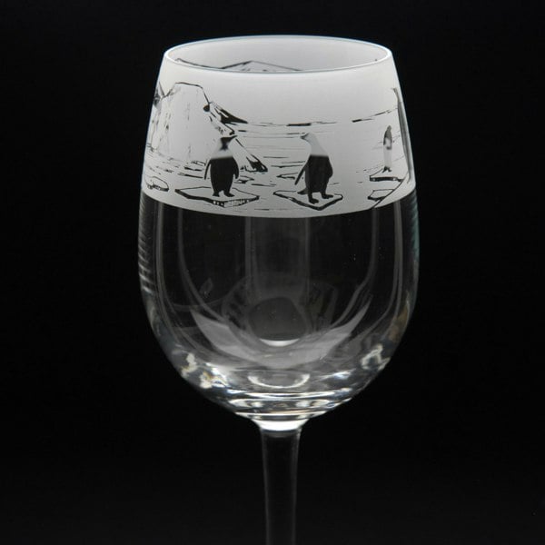 Glyptic Glass Art Penguin Crystal Wine Glass - Hand Etched/Engraved Gift