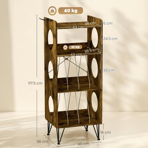 HOMCOM Record Player Stand Display Shelf for Turntable, Rustic Brown