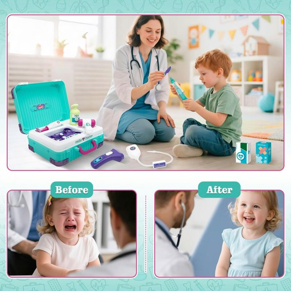 deAO Toys Interactive Doctor Playset with Medical Trolley Cart Pretend Medical Tool Box Play Toy