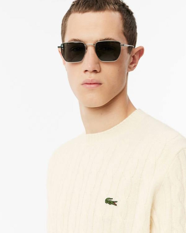 Lacoste Carded Wool Cable Knit Crew Neck Mens Sweater - Lapland XFJ - CHO - Designer Mens Jumpers