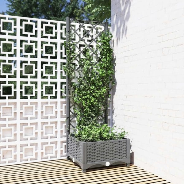 Berkfield Garden Planter with Trellis Light Grey 40x40x121.5 cm PP