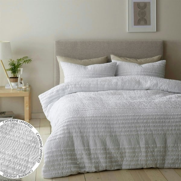 Catherine Lansfield Lennon Stripe White Duvet Cover Set
