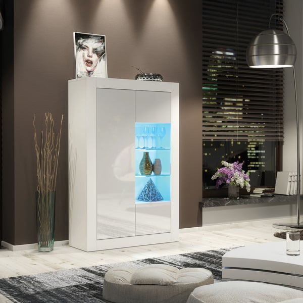 Mex Furniture Elegant 140cm Cabinet Sideboard with White High Gloss Doors and Free LED"