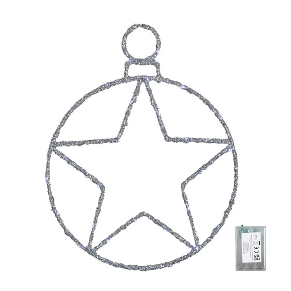 Samuel Alexander 49cm Battery Powered Light up Christmas Silver Star Ball with Twinkling White LEDs