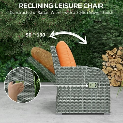 Wyld Haus Lerami Rattan Orange 7 Seater Outdoor Garden Furniture Set Sofa Reclining Armchairs and Footstool