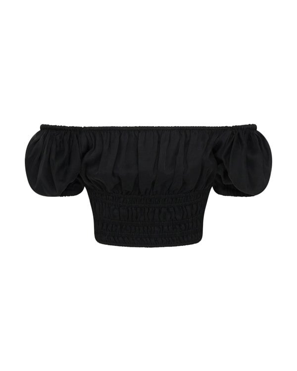 Frolickers Convertible Puff-Sleeve Crop Top - Black